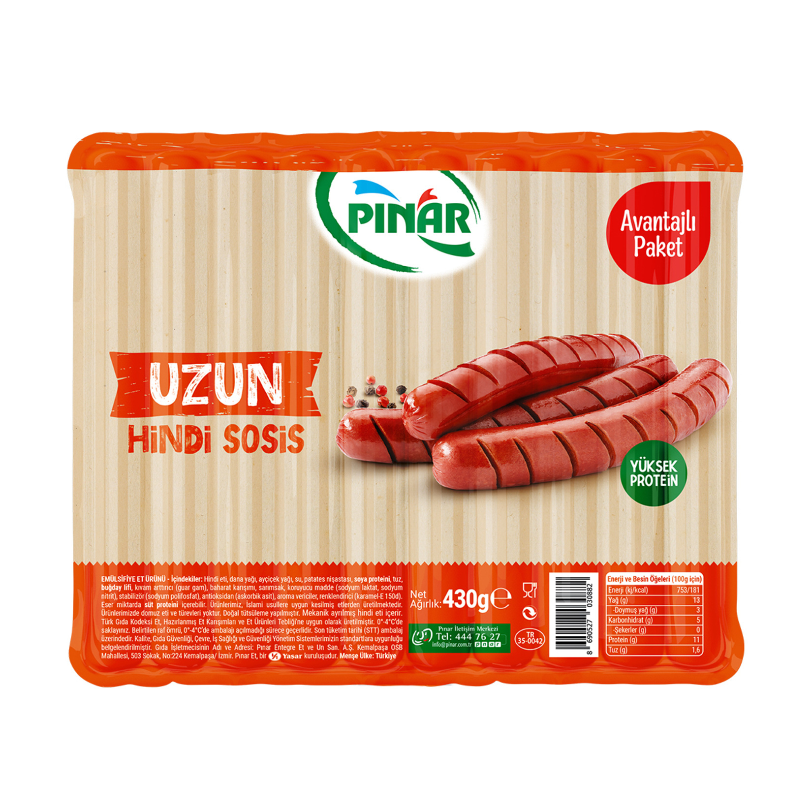 PINAR SUT 430 GR HINDI UZUN SOSIS