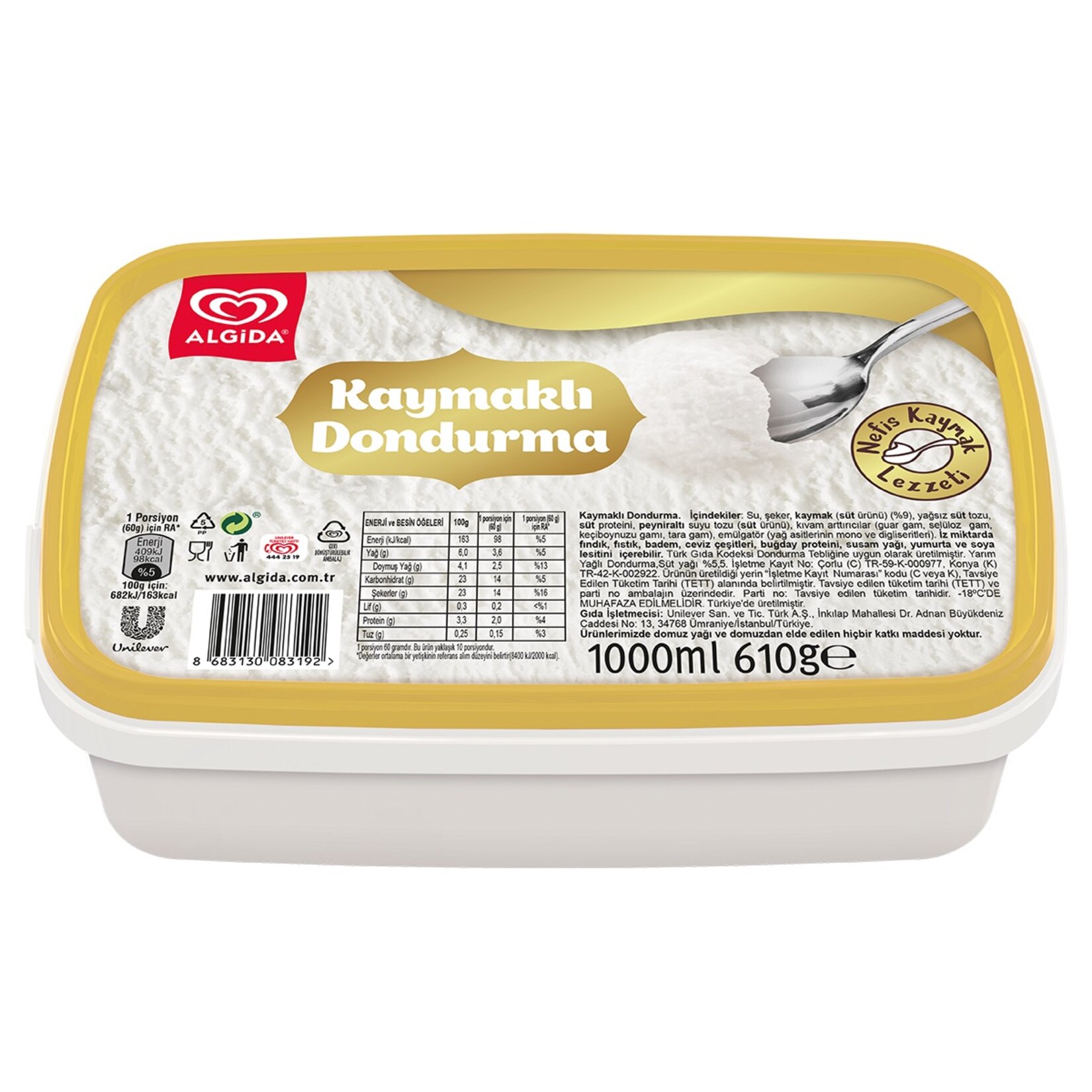 ALGIDA 1000 ML KAYMAKLI DONDURMA